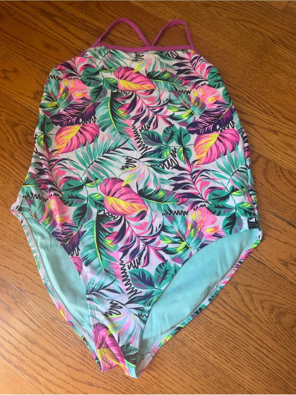 Wonder Nation Girls Sz 18 Tropical Floral One Piece Swimsuit Pink Teal